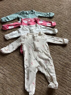 Carter's Baby Footed One-Piece Sleepers in Teal, Pink & White